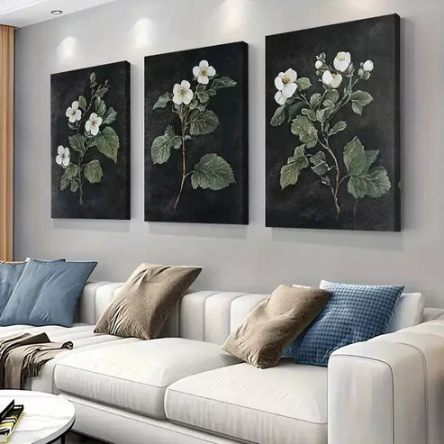 3pcs Elegant Botanical White Flower Triptych Wall Art Set Wall Art Canvas Unframed - High Quality Print 100% Australian Made Wall Canvas