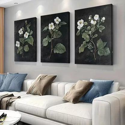 3pcs Elegant Botanical White Flower Triptych Wall Art Set Wall Art Canvas Unframed - High Quality Print 100% Australian Made Wall Canvas