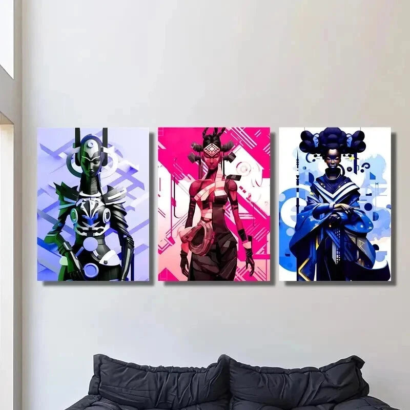3pcs Cyberpunk Women in Traditional Costumes Wall Art Set Canvas Framed 60x90cm - High Quality Print 100% Australian Made Wall Canvas Ready to Hang