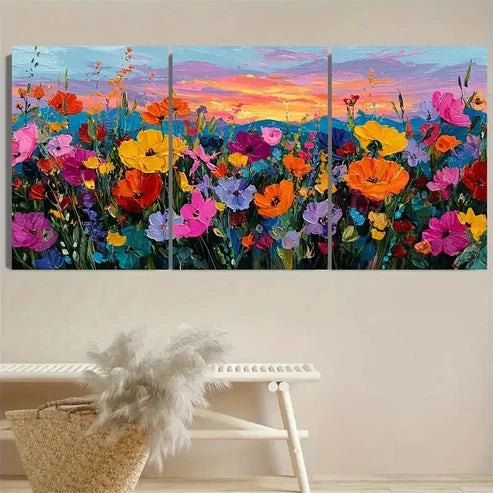 3pcs Vibrant Wildflower Floral Decor Wall Art Set Canvas Unframed - High Quality Print 100% Australian Made Wall Canvas