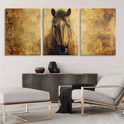 3pcs Horse Portrait Golden Brown Tones Perfect Wall Art Set Canvas Unframed - High Quality Print 100% Australian Made Wall Canvas