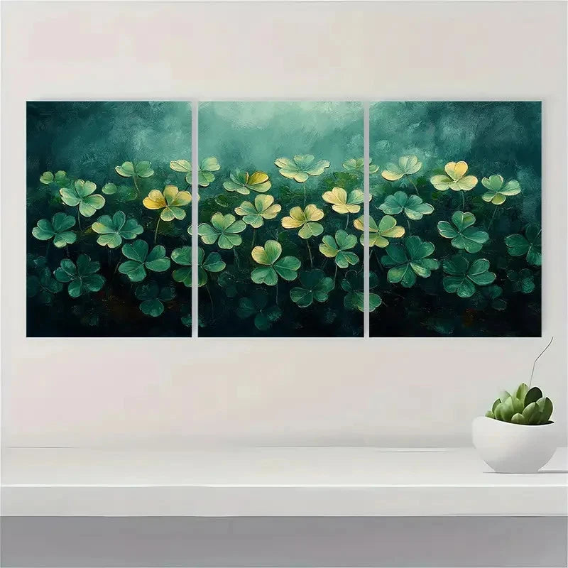3pcs Clover Oil Painting Shamrocks SC   Wall Art Set Canvas Framed 40x60cm - High Quality Print 100% Australian Made Wall Canvas Ready to Hang - Bella Home Decor