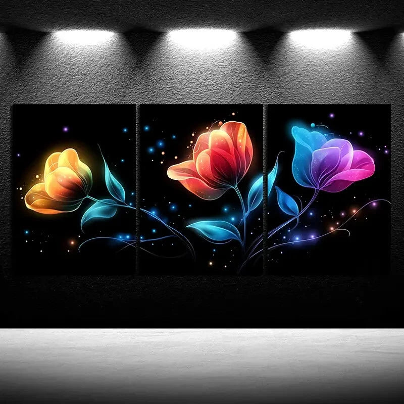 3pcs Colorful Flowers Painting Modern Metal Print Ready to Hang Art - Bella Home Decor