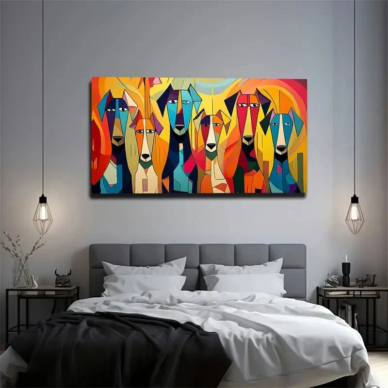 Vibrant Abstract Dog Wall Art Canvas Office Home Room Framed 120x60cm