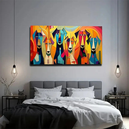 Vibrant Abstract Dog Wall Art Canvas Office Home Room Framed 120x60cm