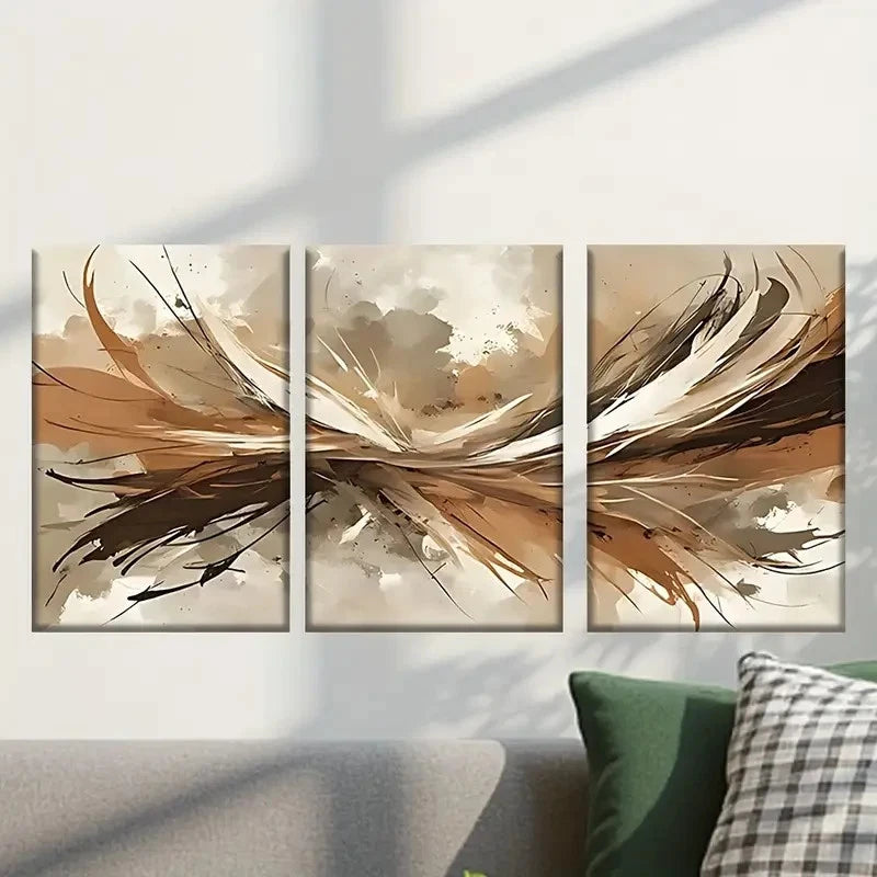 3pcs Beige & Brown Bird with Feathers  Wall Art Set Canvas Framed 60x90cm - High Quality Print 100% Australian Made Wall Canvas Ready to Hang - Bella Home Decor