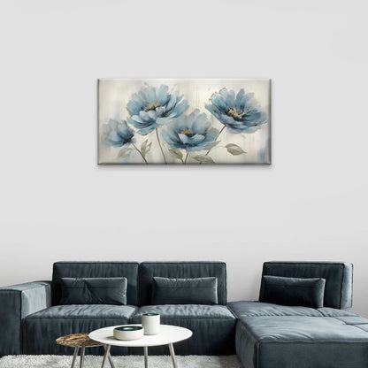 Blue Flowers White Petal Wall Art Canvas Office Home Room Framed 120x60cm