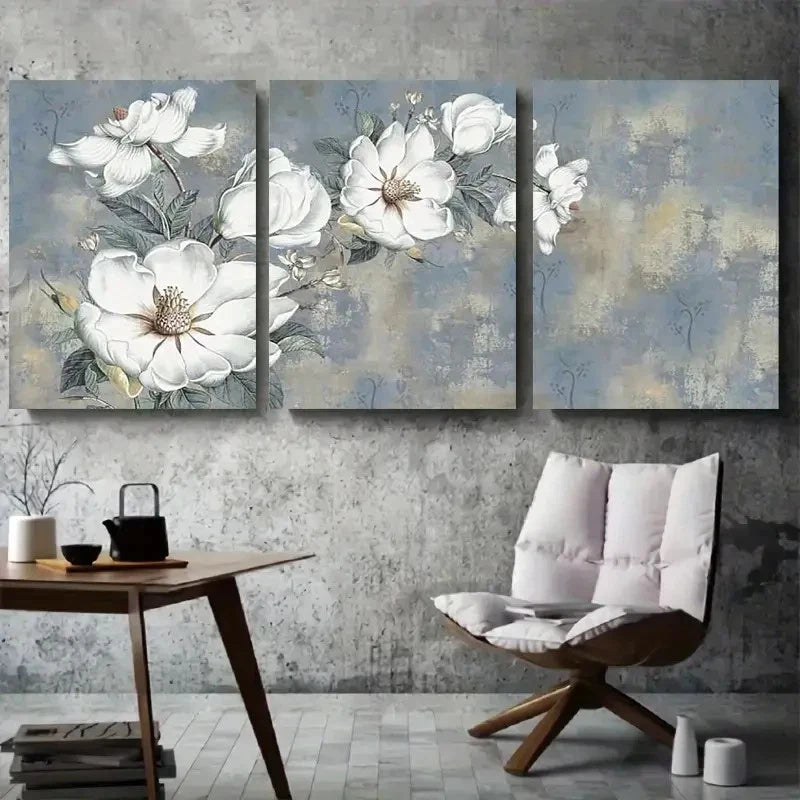 3pcs White Magnolia Floral Botanical Metal Print Ready to Hang Art
