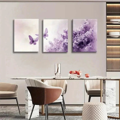 3pcs Purple Lavender Bloom And Butterfly Wall Art Set Canvas Framed 50x70cm - High Quality Print 100% Australian Made Wall Canvas Ready to Hang