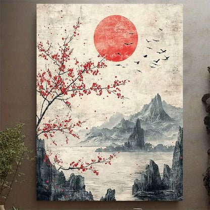 Japanese Zen Circle Cherry Blossom 60x90cm Metal Print Ready to Hang