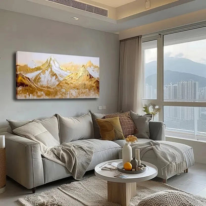 Golden Peaks Under White Sky Wall Art Canvas Office Home Room Framed 120x60cm - Bella Home Decor