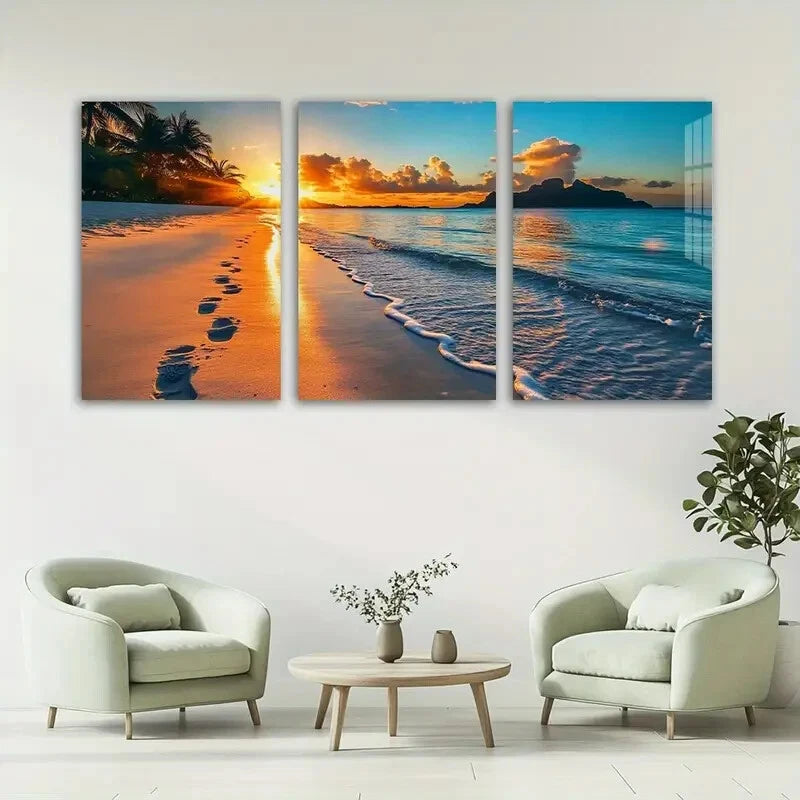 3pcs Tropical Beach Sunset Beautiful Scenery Metal Print Ready to Hang Art - Bella Home Decor