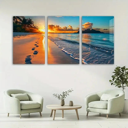 3pcs Tropical Beach Sunset Beautiful Scenery Metal Print Ready to Hang Art - Bella Home Decor