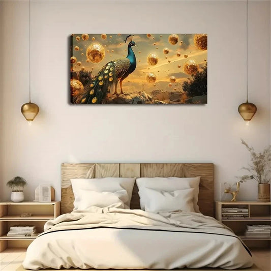 Modern Minimalist Peacock Wall Art Canvas Office Home Room Framed 120x60cm