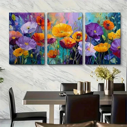 3pcs Colorful Flower Field Painting Perfect Wall Art Set Canvas Framed 50x70cm - High Quality Print 100% Australian Made Wall Canvas Ready to Hang - Bella Home Decor