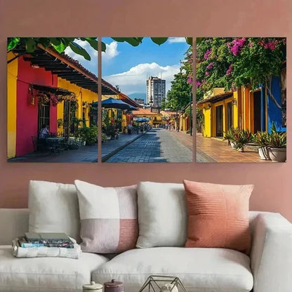 3pcs Managua Street Scene Floral Perfect Perfect Wall Art Set Canvas Unframed - High Quality Print 100% Australian Made Wall Canvas