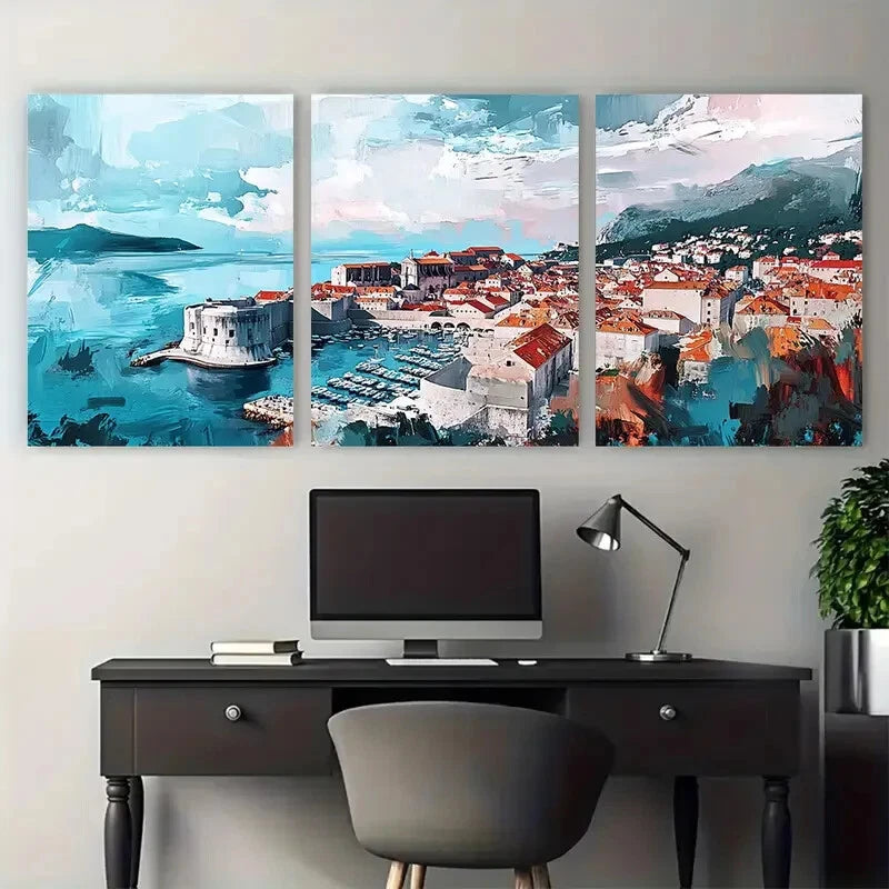 3pcs Dubrovnik Croatia Coastal City Metal Print Ready to Hang Art
