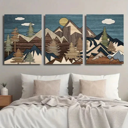 3pcs Mountain Pine Forest Nature Wilderness Wall Art Set Canvas Unframed - High Quality Print 100% Australian Made Wall Canvas