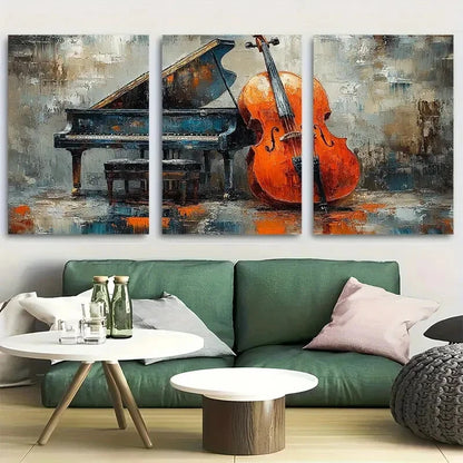 3pcs Abstract Piano and Cello Metal Print Ready to Hang Art