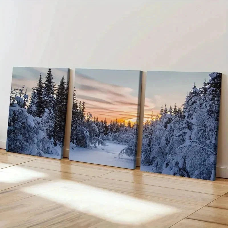 3pcs Snow Forest Natural Landscape Wall Art Set Canvas Framed 50x70cm - High Quality Print 100% Australian Made Wall Canvas Ready to Hang
