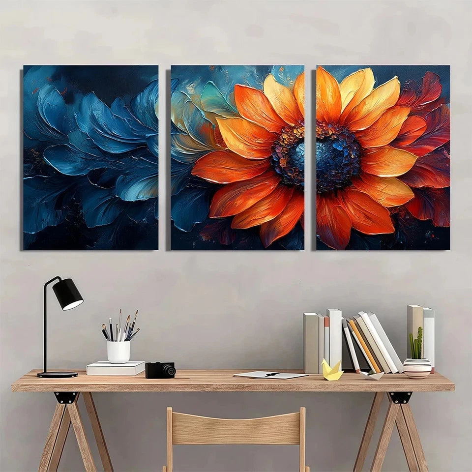 3pcs Painting Abstract Sunflower Vibrant Colors Wall Art Set Canvas Framed 50x70cm - High Quality Print 100% Australian Made Wall Canvas Ready to Hang