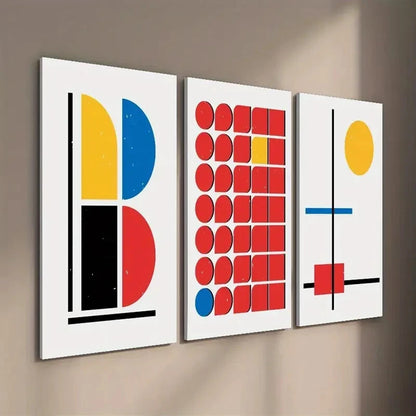 3pcs Blue and Yellow Creative Shapes Wall Art Set Canvas Framed 40x60cm - High Quality Print 100% Australian Made Wall Canvas Ready to Hang