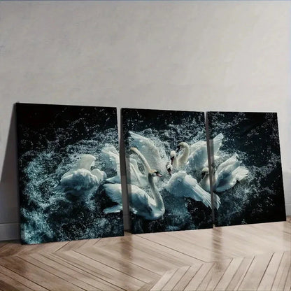 3pcs Elegant Swans on Water Wall Art Set Canvas Framed 60x90cm - High Quality Print 100% Australian Made Wall Canvas Ready to Hang