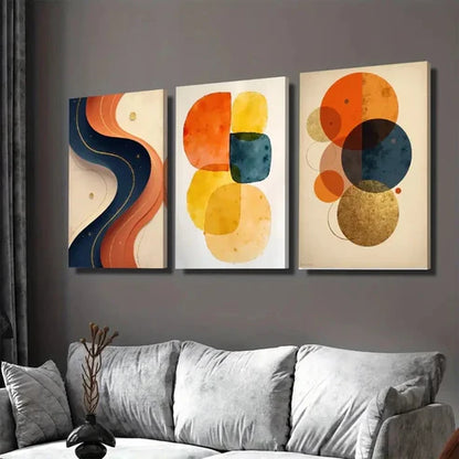 3pcs Abstract Geometric Vibrant Colorful Wall Art Set Canvas Unframed - High Quality Print 100% Australian Made Wall Canvas - Bella Home Decor