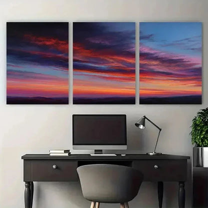 3pcs Vibrant Evening Sky With Mountains Wall Art Set Canvas Unframed - High Quality Print 100% Australian Made Wall Canvas