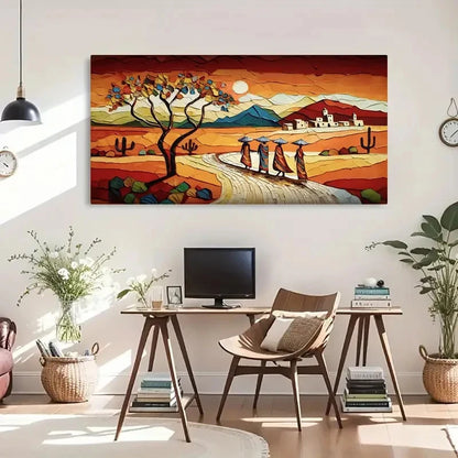 Desert Sunset Abstract Lands Wall Art Canvas Office Home Room Framed 120x60cm