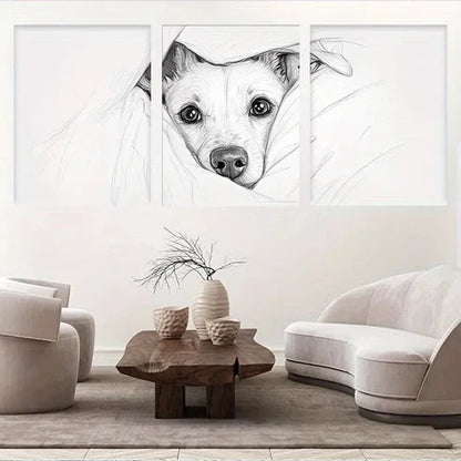 3pcs Cozy puppy Black and White Sketch Wall Art Set Canvas Unframed - High Quality Print 100% Australian Made Wall Canvas - Bella Home Decor