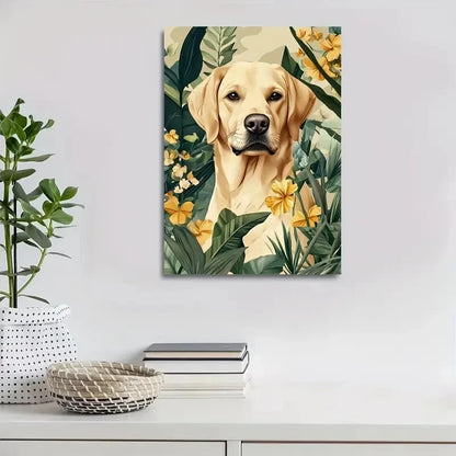 Flowers and Plants Cute Labrador Retriever Painting 40x60cm Metal Print Ready to Hang