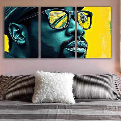3pcs Man With Glasses Wall Art Set Canvas Framed 50x70cm - High Quality Print 100% Australian Made Wall Canvas Ready to Hang