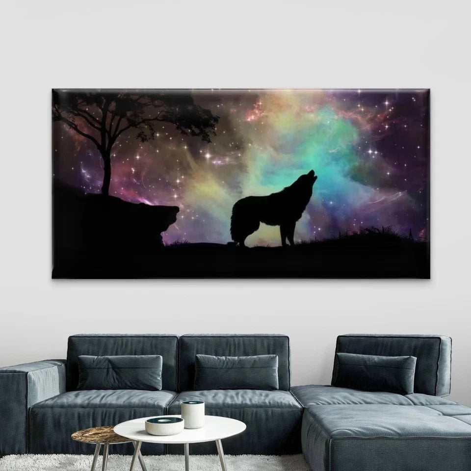 Howling Wolf Under Starry Sky Wall Art Canvas Office Home Room Framed 120x60cm