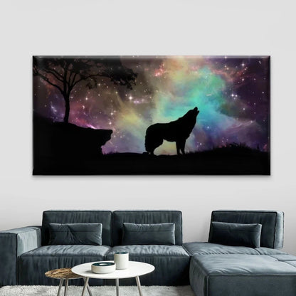 Howling Wolf Under Starry Sky Wall Art Canvas Office Home Room Framed 120x60cm