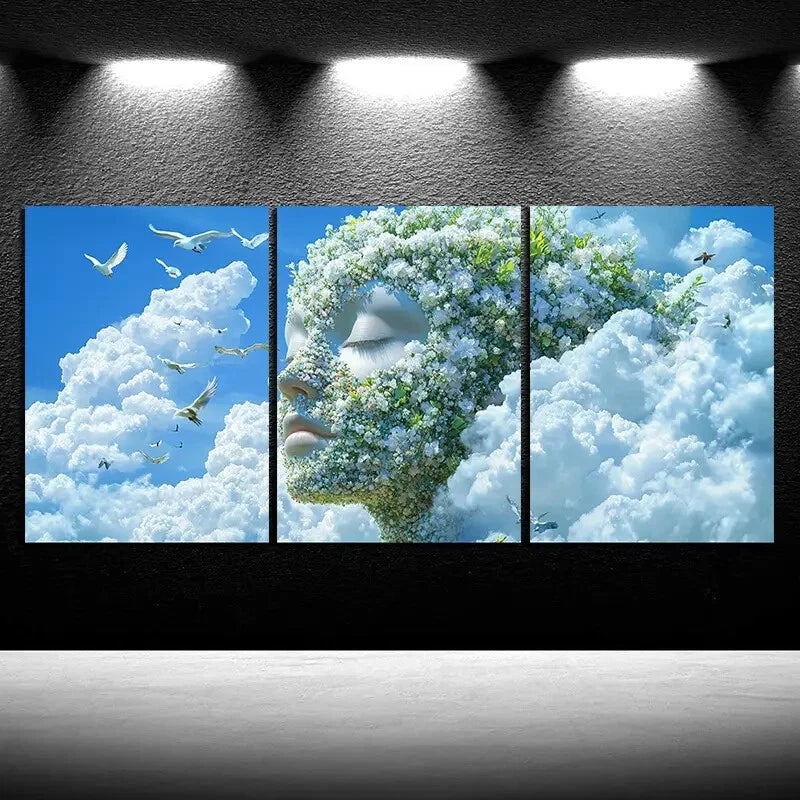 3pcs Beautiful Face Clouds Capped Metal Print Ready to Hang Art - Bella Home Decor