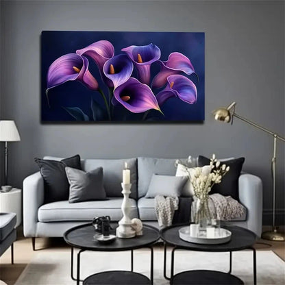 Vibrant Botanical Deep Purple Wall Art Canvas Office Home Room Framed 120x60cm