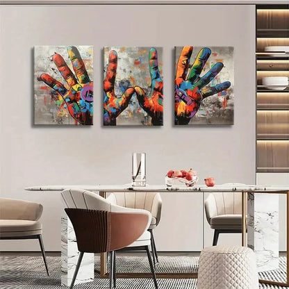 3pcs Abstract Graffiti Style Colorful Metal Print Ready to Hang Art - Bella Home Decor