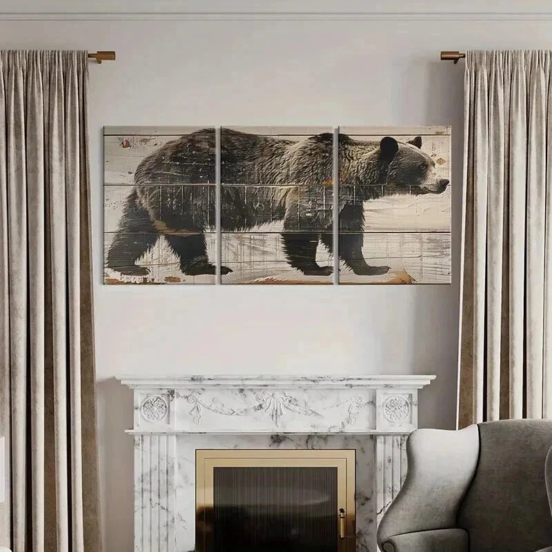 3pcs Bear Farmhouse Style Vintage Wall Art Set Canvas Framed 40x60cm - High Quality Print 100% Australian Made Wall Canvas Ready to Hang - Bella Home Decor