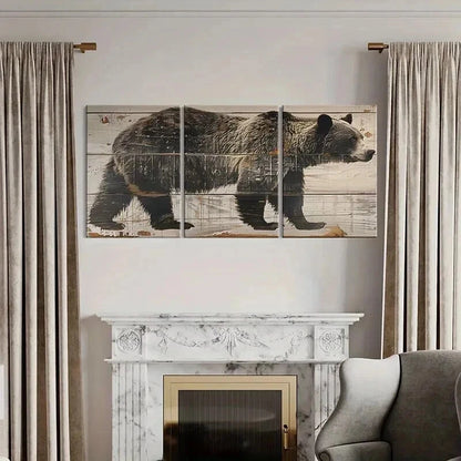 3pcs Bear Farmhouse Style Vintage Wall Art Set Canvas Framed 40x60cm - High Quality Print 100% Australian Made Wall Canvas Ready to Hang - Bella Home Decor