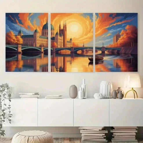 3pcs Autumn River impressionist Style Wall Art Canvas Unframed - High Quality Print 100% Australian Made Wall Canvas - Bella Home Decor