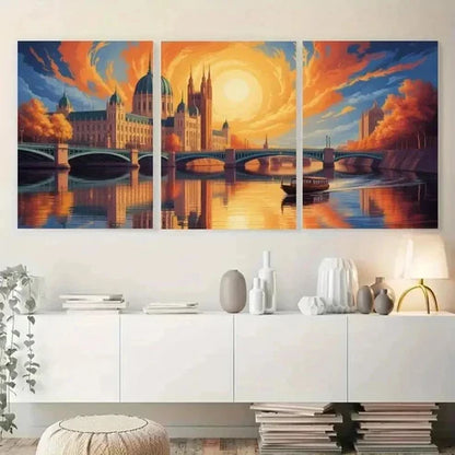 3pcs Autumn River impressionist Style Wall Art Canvas Unframed - High Quality Print 100% Australian Made Wall Canvas - Bella Home Decor