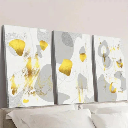 3pcs Geometric Wall Decor with Golden Gray Wall Art Canvas Unframed - High Quality Print 100% Australian Made Wall Canvas - Bella Home Decor