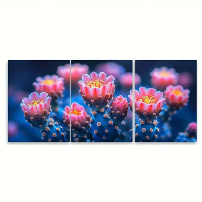 3pcs Vibrant Blooming Cactus ER  Wall Art Set Canvas Framed 50x70cm - High Quality Print 100% Australian Made Wall Canvas Ready to Hang - Bella Home Decor