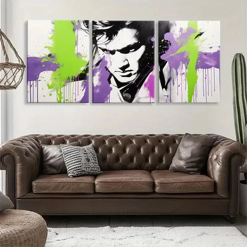 3pcs Purple and Green Paint Splashes Perfect Wall Art Set Canvas Unframed - High Quality Print 100% Australian Made Wall Canvas