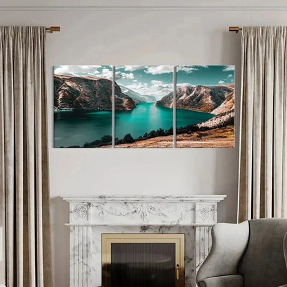 3pcs Landscape with Mountains Lakes and Valleys Wall Art Set Canvas Framed 40x60cm - High Quality Print 100% Australian Made Wall Canvas Ready to Hang - Bella Home Decor