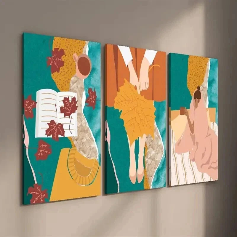 3pcs Autumn Themed Fall Leaves Wall Art Set Canvas Framed 60x90cm - High Quality Print 100% Australian Made Wall Canvas Ready to Hang