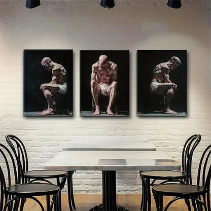 3pcs Thoughtful Man Emotional Figure Perfect Wall Art Set Canvas Framed 50x70cm - High Quality Print 100% Australian Made Wall Canvas Ready to Hang