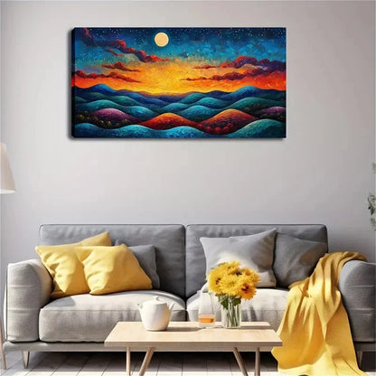 Vibrant Sunset & Mountain Wall Art Canvas Office Home Room Framed 120x60cm
