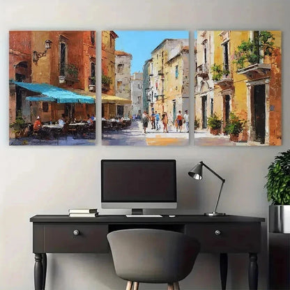 3pcs Town Sunny Summer Original Perfect Wall Art Set Canvas Framed 50x70cm - High Quality Print 100% Australian Made Wall Canvas Ready to Hang